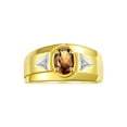 thumbnail image 1 of RYLOS Men's Rings Yellow Gold Plated Silver Classic 7X5MM Oval Gemstone & Diamond Ring Smoky Quartz June Birthstone Rings For Men, Men's Rings, Silver Rings, Size 8, 1 of 7