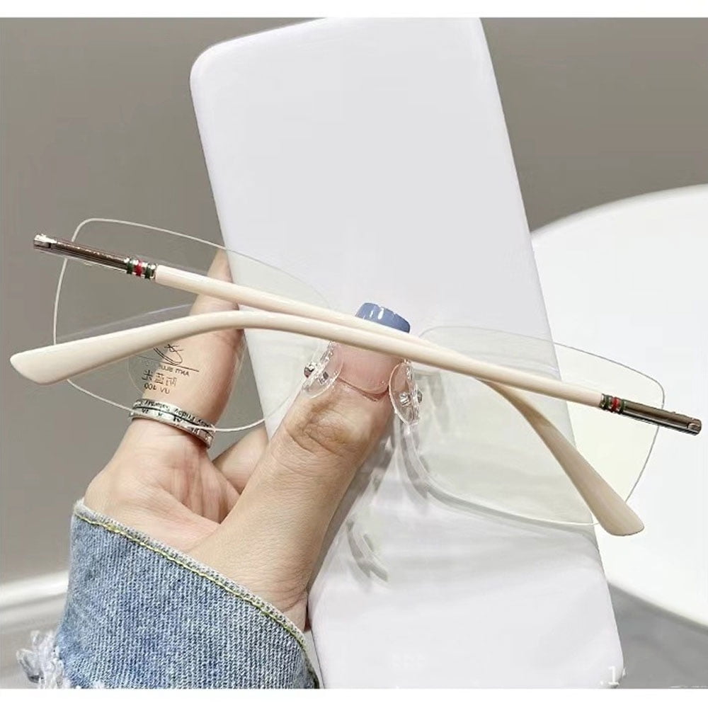 4 Pairs of Women White Rimless Rectangular Reading Glasses 2.00, Men Frameless Metal Blue Light Blocking Readers +2.00 Strength