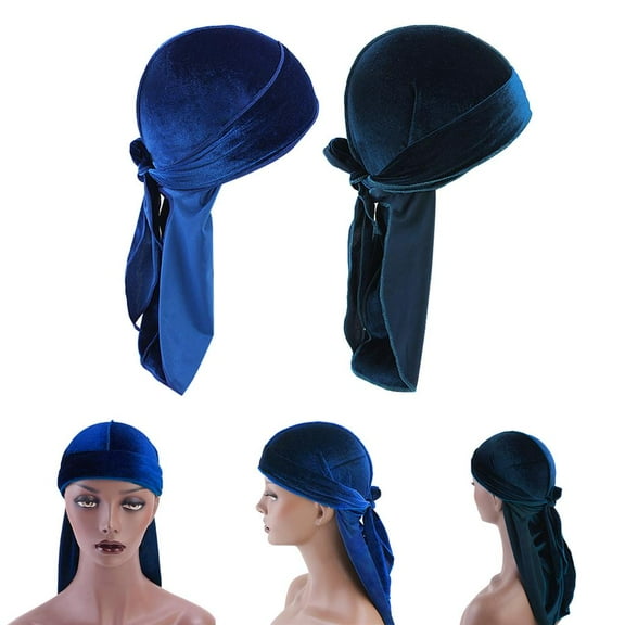 Segolike 2 Piece Unisex Velvet Bandana Pirate Hats - Navy blue andandand Blue
