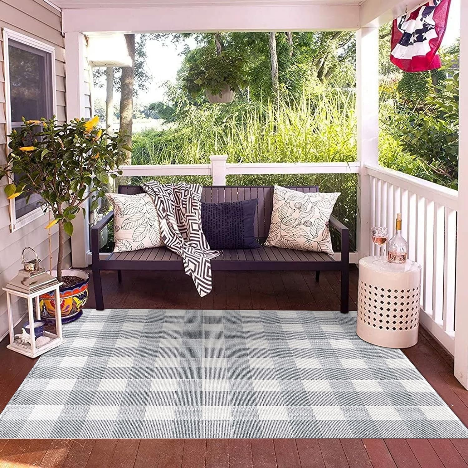 AllWays Plaza Cotton Buffalo Plaid Rug 4'x6' Gray and White Checked Rug Washable Doormats Indoor Outdoor Rugs for Layered Front Door Mats, Porch, Kitchen, Farmhouse, Entryway