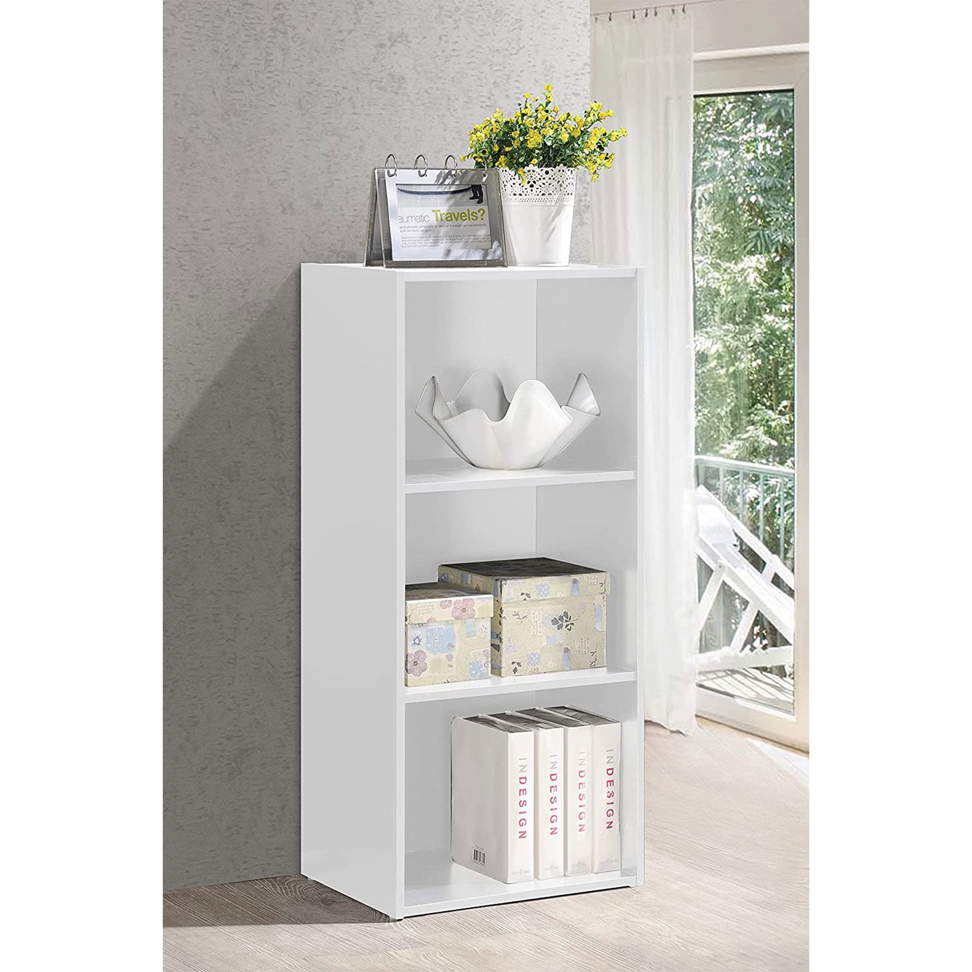 Hodedah 3-Shelf Bookcase, White