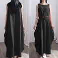 thumbnail image 3 of Maxi sin mangas de las mujeres vestido de la túnica más bolsillos del tamaño O cuello vestido de tan Tomshoo Negro L, 3 of 6