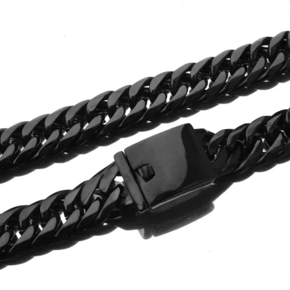 QQTDFG Fashion 16mm Cut Curb Cuban Link Chain Stainless Steel Mens Necklace or Bracelet-Black-16mm-7inch bracelet