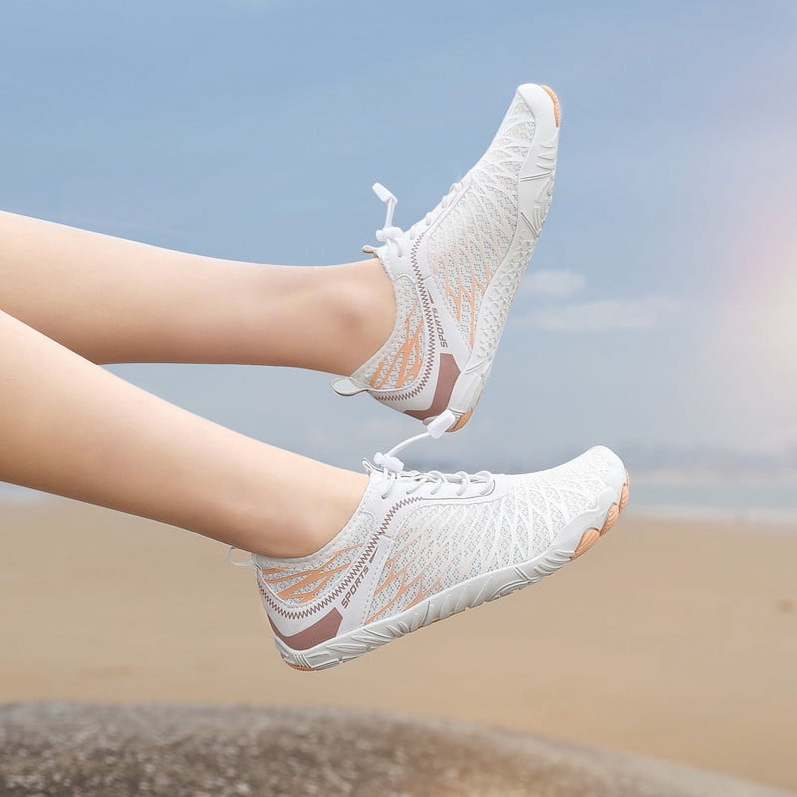 Stepedia Women's Wide Toe Box Barefoot Water Shoes Quick Dry Athletic Hiking Shoes, White 8 Wide
