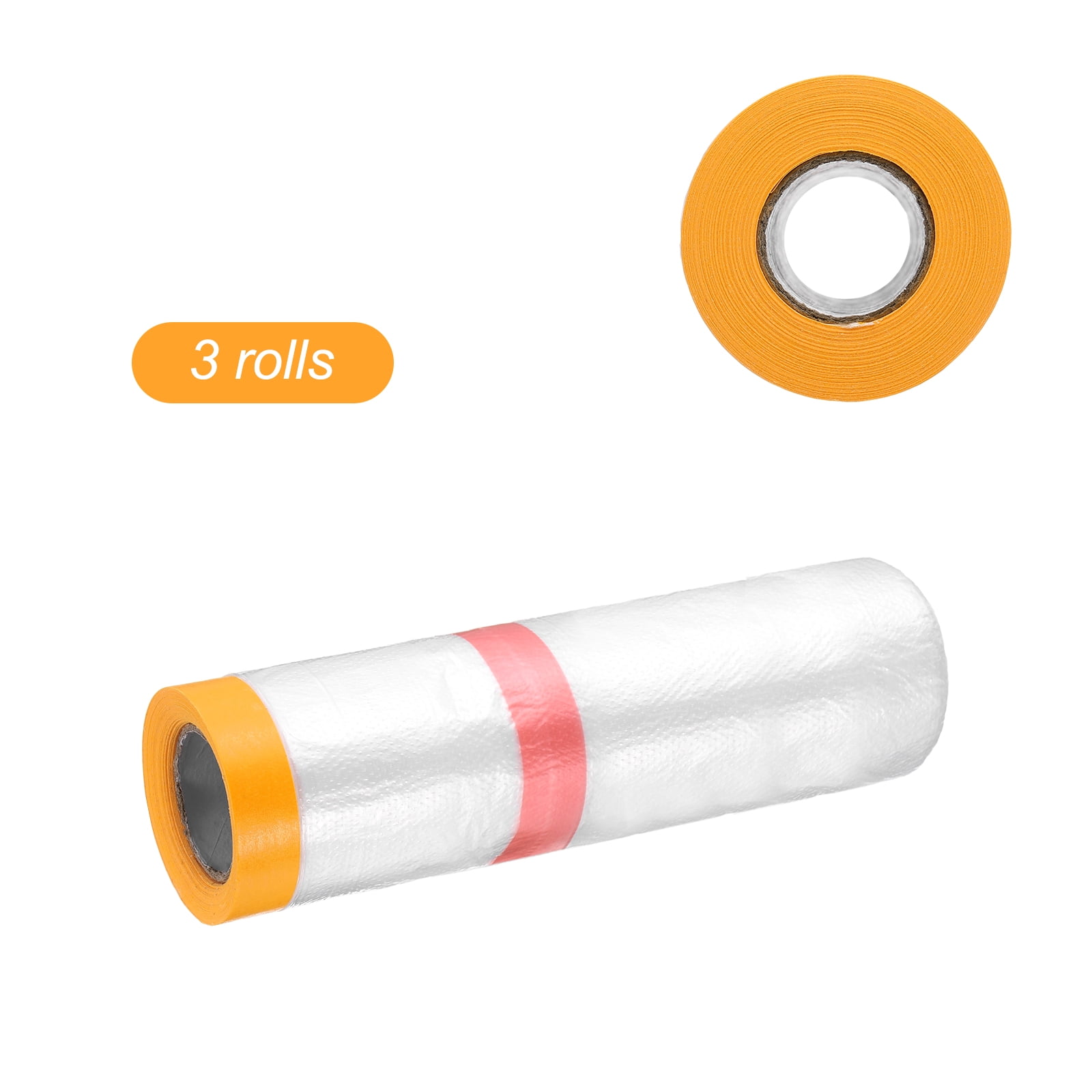 Uxcell 3 Rolls Pre-Taped Masking Film 106.3"x32.8ft Double Adhesive Tape and Drape Painters Plastic Drop Cloth Film with Tape Plastic Sheeting for Automotive Painting Covering