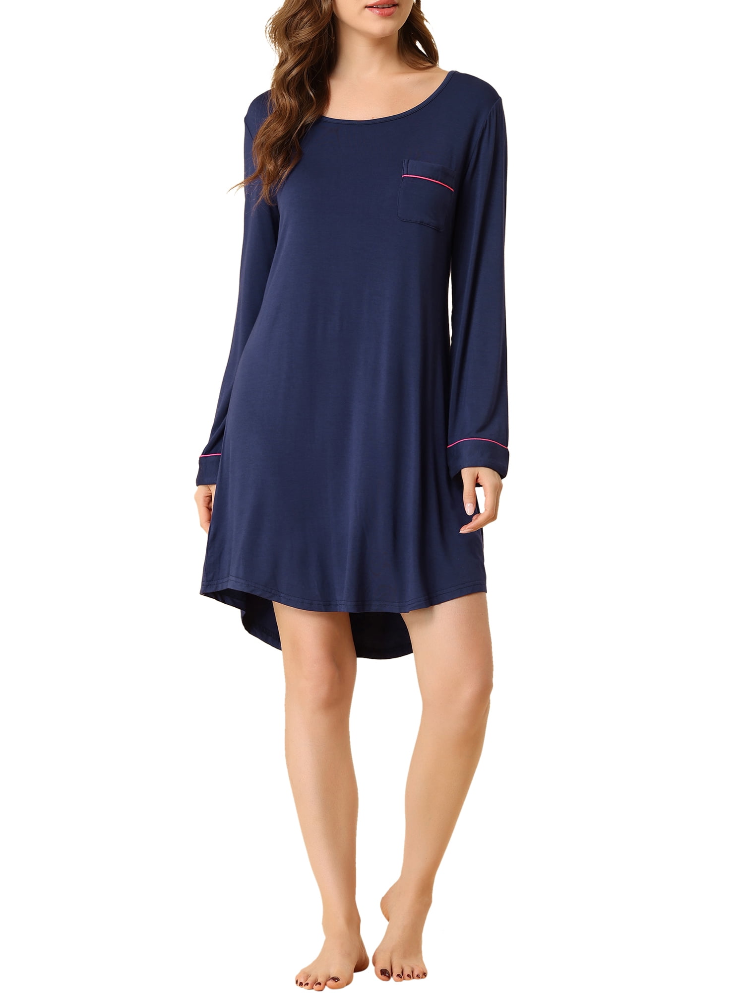 Unique Bargains Women’s Lounge Dress Pajama Round Neck Soft Sleepwear Nightgown