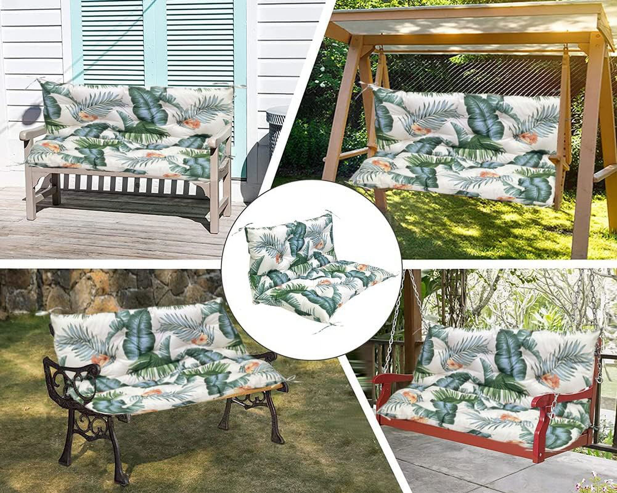 TOPCHANCES Bench Cushion Swing Chair Cushion Replacement Seat Pad 2-3 Seater Water Repellent Bench Cushion with Ties for Outdoor Garden Patio Furniture, Hawaii, 100cmx100cm