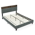 thumbnail image 4 of Queen Size Platform Bed Frame, Upholstered Platform Bed with Storage Headboard, Outlet & USB Ports, Wood Legs, No Box Spring Needed, Grey, 4 of 8
