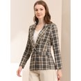 thumbnail image 4 of Blazers para mujer Chaqueta tipo blazer a cuadros con solapa con muesca Boyfriend Marrón negro S, 4 of 6