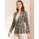 thumbnail image 4 of Blazers para mujer Chaqueta tipo blazer a cuadros con solapa con muesca Boyfriend Marrón negro S, 4 of 6