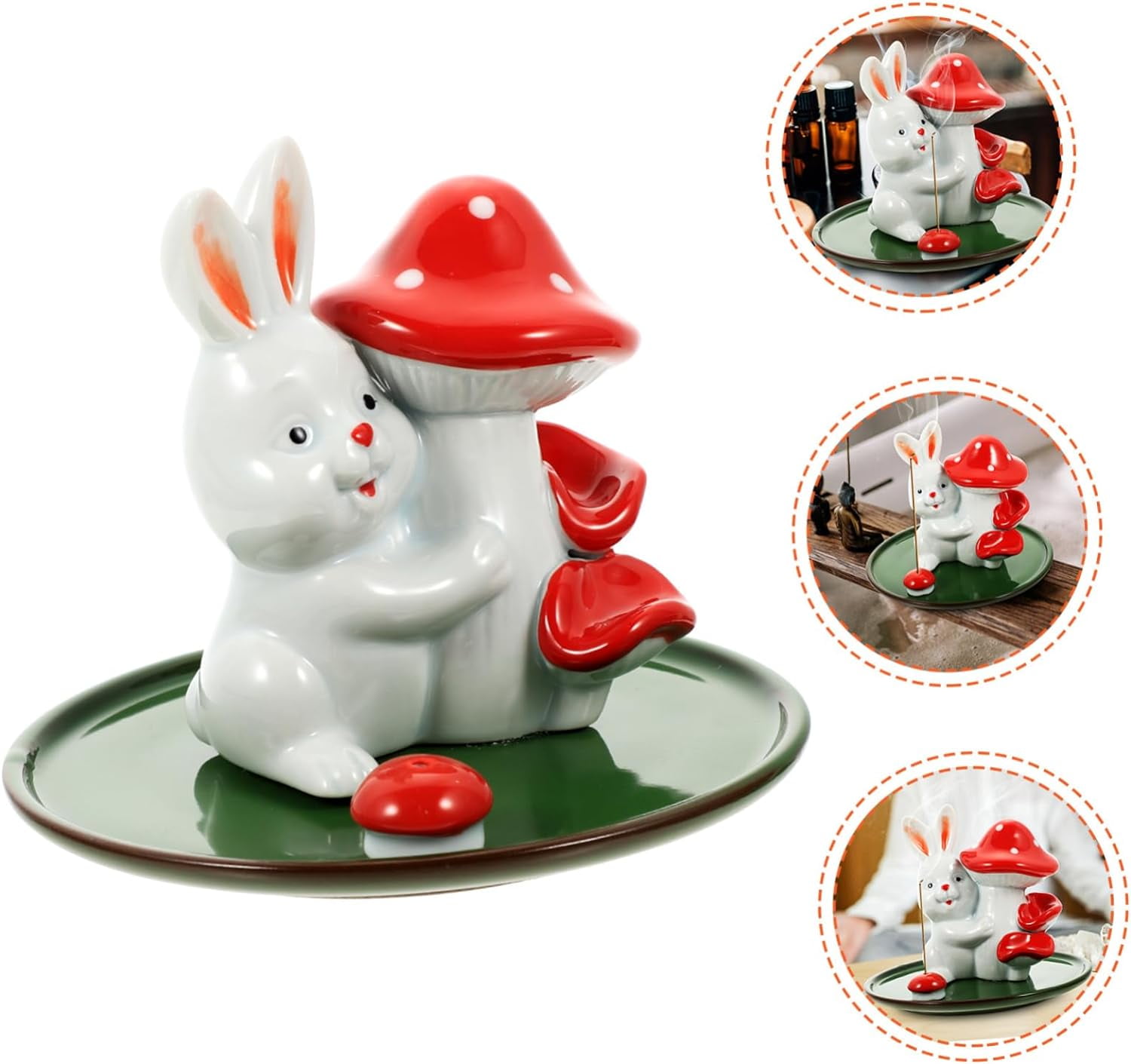 Rabbit Incense Holder, Handmade Incense Burner Holder, Ceramic Incense Holder for Incense Stick, Ash Catcher for Yoga and Home Decor