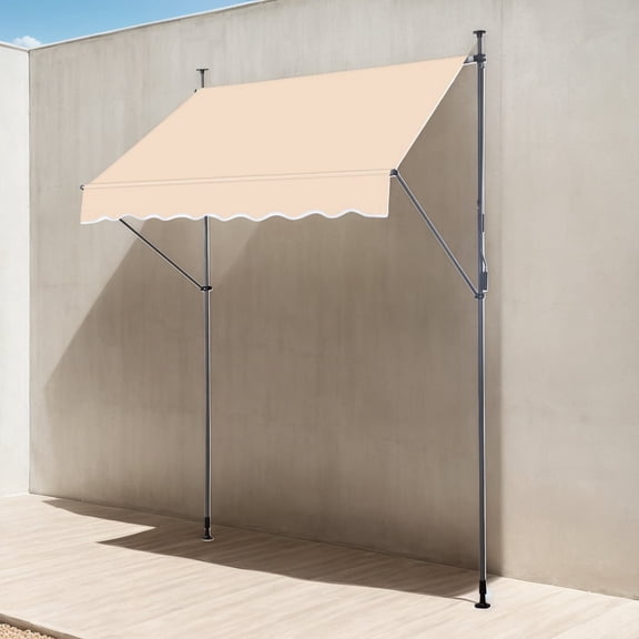 Khaki Height-Adjustable Awning, 78-118in Retractable Sun Shelter