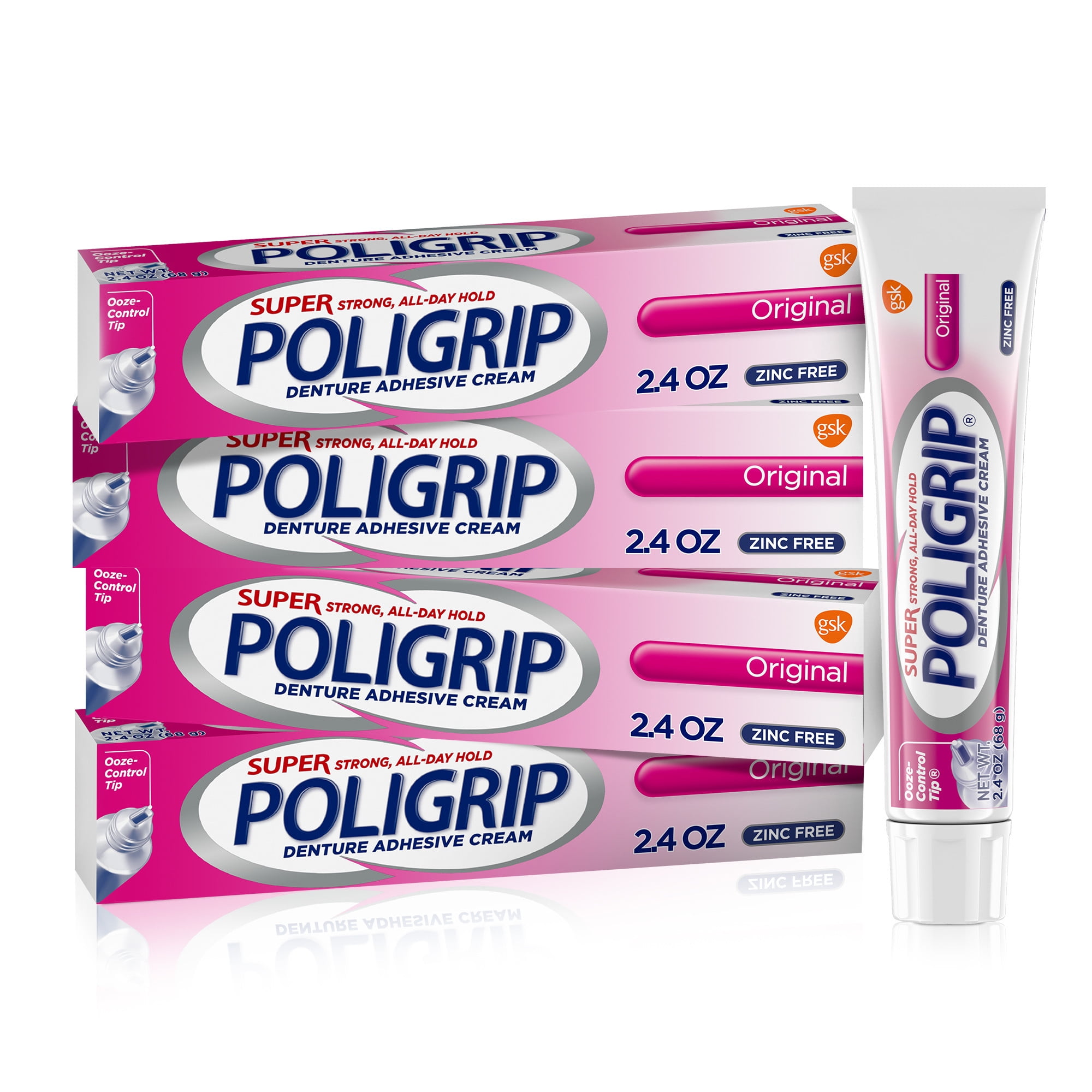 Super Poligrip Original Denture Adhesive Cream 2.4 Ounces (Pack of 4