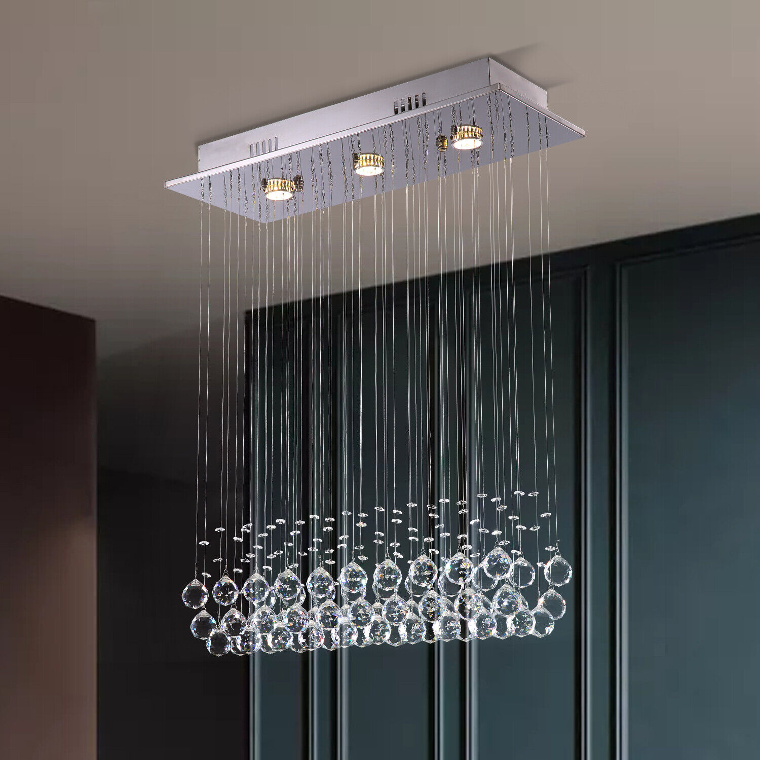 Rectangle Raindrop Crystal Chandelier Pendant Flush Mount Ceiling Light