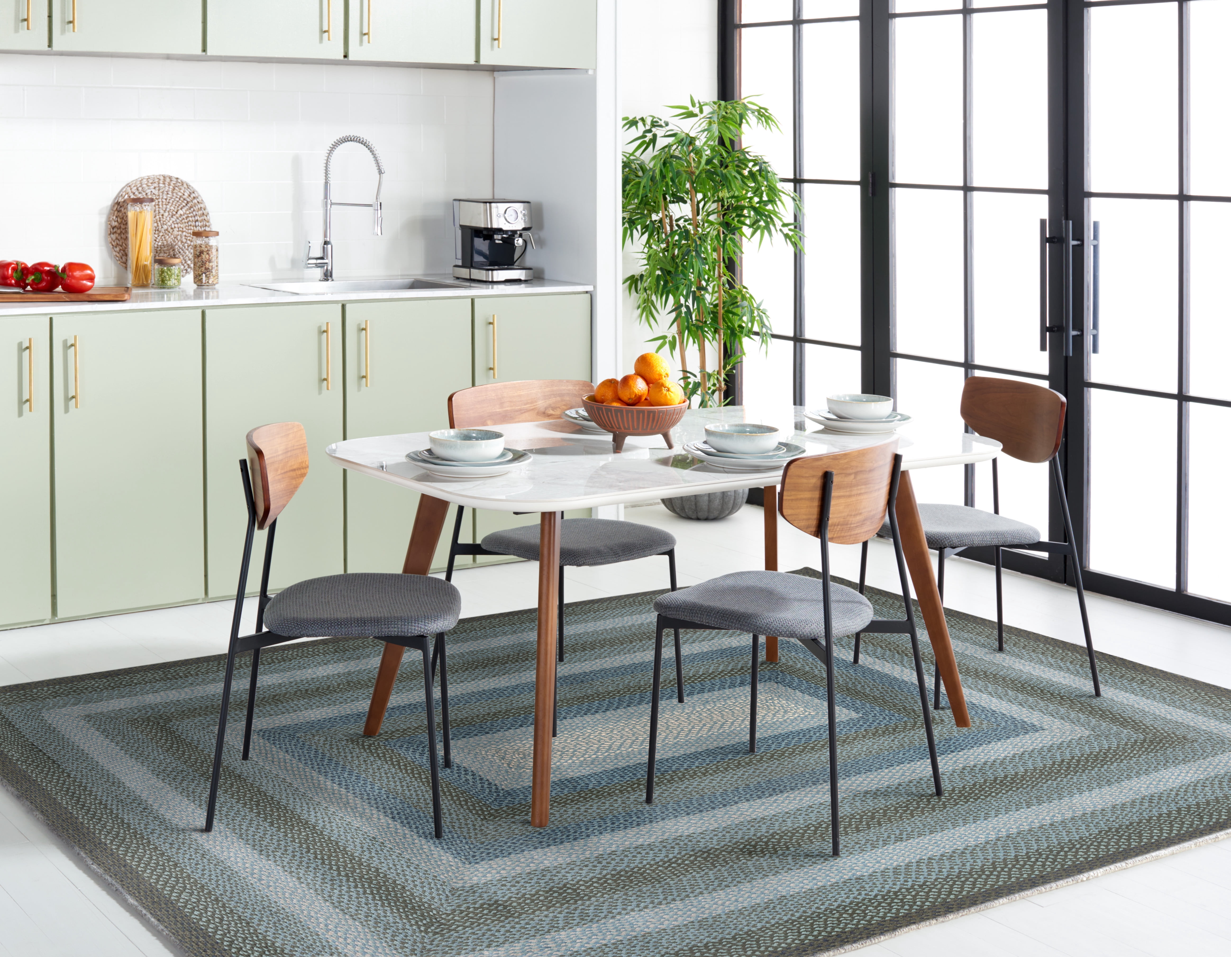 SAFAVIEH Braided Dorinda Bordered Reversible Area Rug, Light Blue/Green, 6' x 6' Square