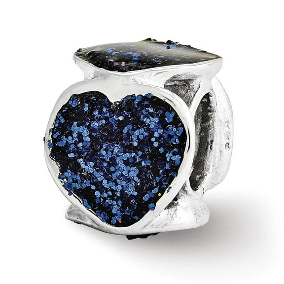 The Black Bow Sterling Silver and Blue Glitter Enameled Heart Bead Charm