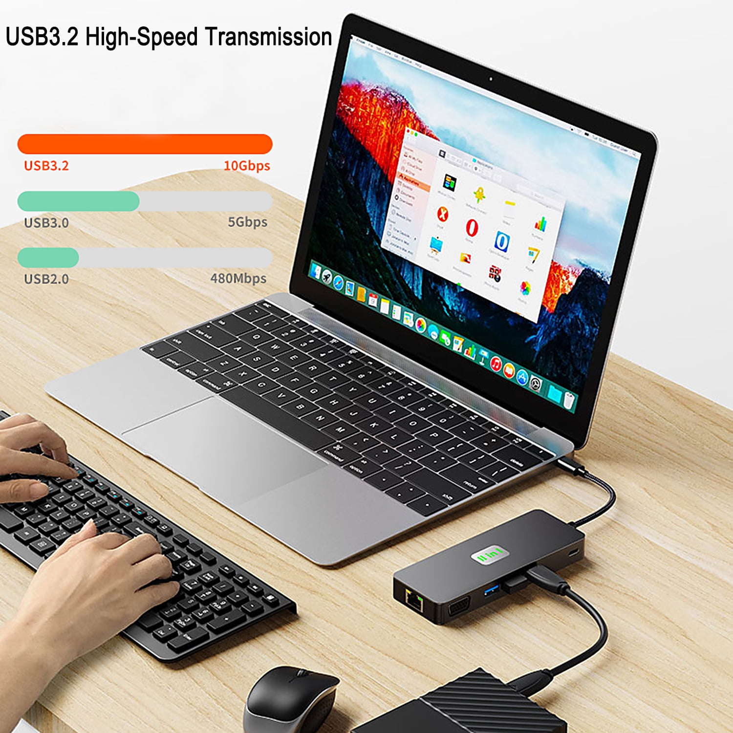 Prociv 11 in 1 Laptop Docking Station Dual Monitor, USB C Hub with Dual 4K 60HZ HDMI, 3 USB3.0 Ports, USB-C Data Port, PD 100W, 1000M Ethernet, SD/TF Card Reader, Audio