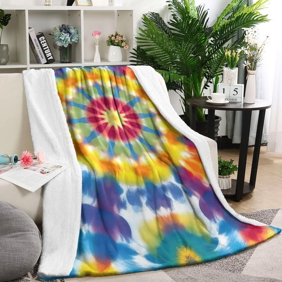 Colorful Rainbow Tie Dye Spiral Pattern Blanket,Comfortable Soft Flannel Throw Blanket,All Season,Warm Lightweight Blankets for Sofa Bed Couch Living Room Chair,60"x80"