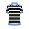 thumbnail image 3 of Lapel Collar Stripe T-Shirt for Women Casual Waffle Pullover Short Sleeve Tops Summer Loose Fits Fashion Blouse,Black,L, 3 of 5