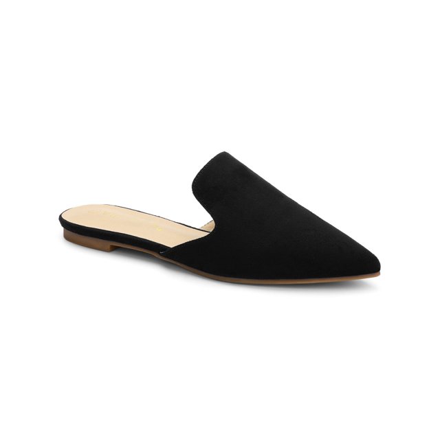 BLISSFUL STEP Mules Plates Décontractées pour Femmes à Bout Pointu Noires 5