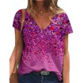 thumbnail image 2 of Camisa Floral de Manga Corta para Mujer Camiseta Floral Suelta de Moda Informal Suave con Cuello en V para Verano Rosa Rojo L, 2 of 5
