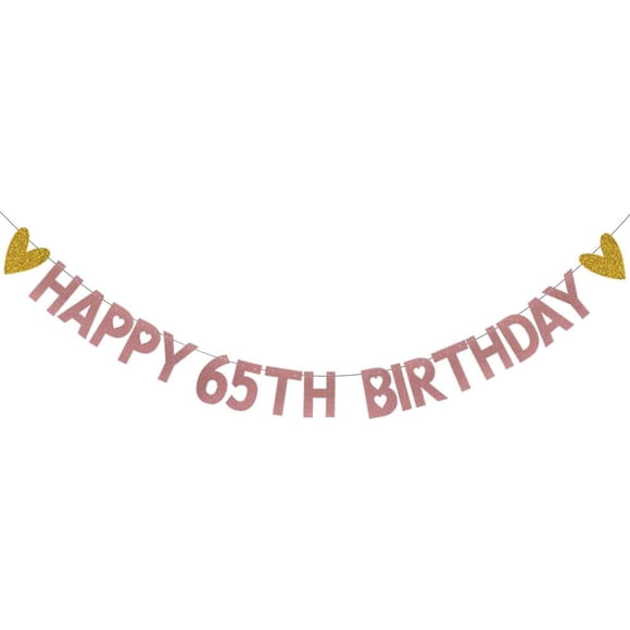 HAPPY 65TH BIRTHDAY Banner,,Rose Gold Paper Glitter Party Decorations for 65 Years Old 65TH Birthday Party Supplies Letters Rose Gold
