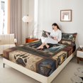 thumbnail image 3 of Castle Fairy Vintage Patchwork Black Bear Bed Sheets 4-Piece for Teens,Plaid Pine Lantern Cabin Paw Print Full Size Sheets,Brown Tan Black,1 Fitted Sheet, 1 Flat Sheet and 2 Pillowcases, 3 of 6