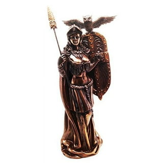 Athena (Minerva) & Owl Greek Roman Goddess of Wisdom Statue, Real Bronze  Powd