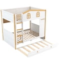 thumbnail image 3 of Harper & Bright Designs Full Over Full House Bunk Bed with Storage Shelves, Solid Wood Full Size Princess Castle Bunk Bed with Trundle for Boys and Girls, White+Natural, 3 of 11