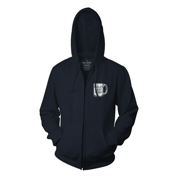 The Office World's Best Boss Dunder Mifflin Long Sleeve Graphic Zip-Up Hoodie Small Royal Blue