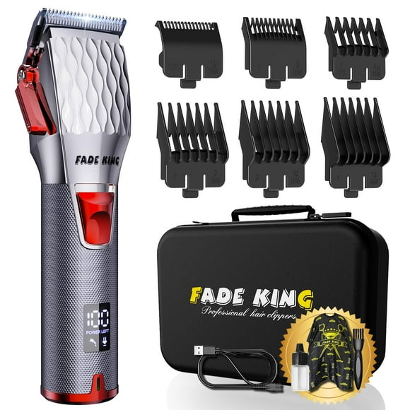 FADEKING® Professional Hair Clippers for Men - Cordless Barber Clippers for Hair Cutting, Rechargeable Hair Beard Trimmer with LED Display & Quality Travel Storage C