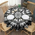 thumbnail image 3 of Black White Tie Dye Mandala Pattern Round Tablecloth 60"x60",Wrinkle Wipeable Table Cloth for Kitchen Dining Room Picnic Patio Party, 3 of 6