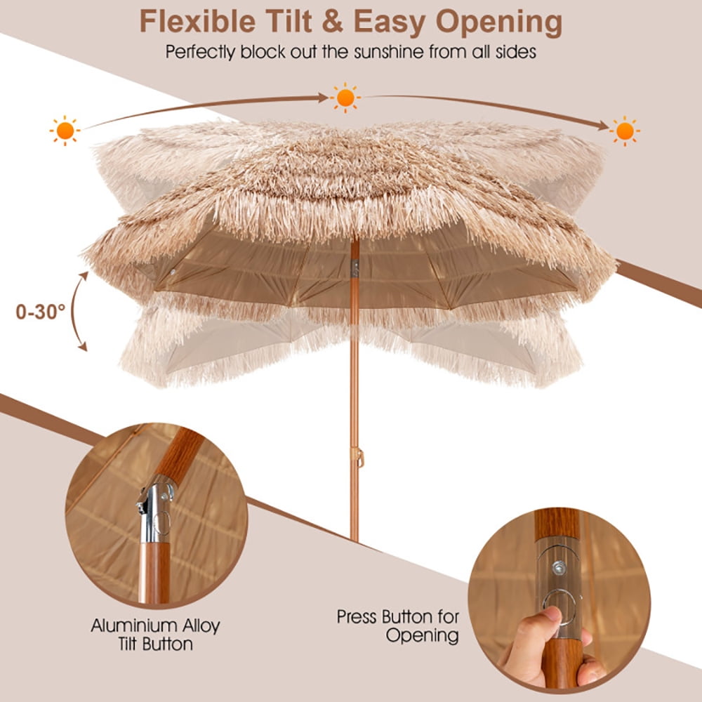 GVN 7.2 Feet Patio Thatched Tiki Umbrella Hawaiian Hula Beach Umbrella, Outdoor Table Umbrella, Outdoor Umbrella, Market Umbrella for Outdoor Patio Backyard Garden Lawn Sun Shade