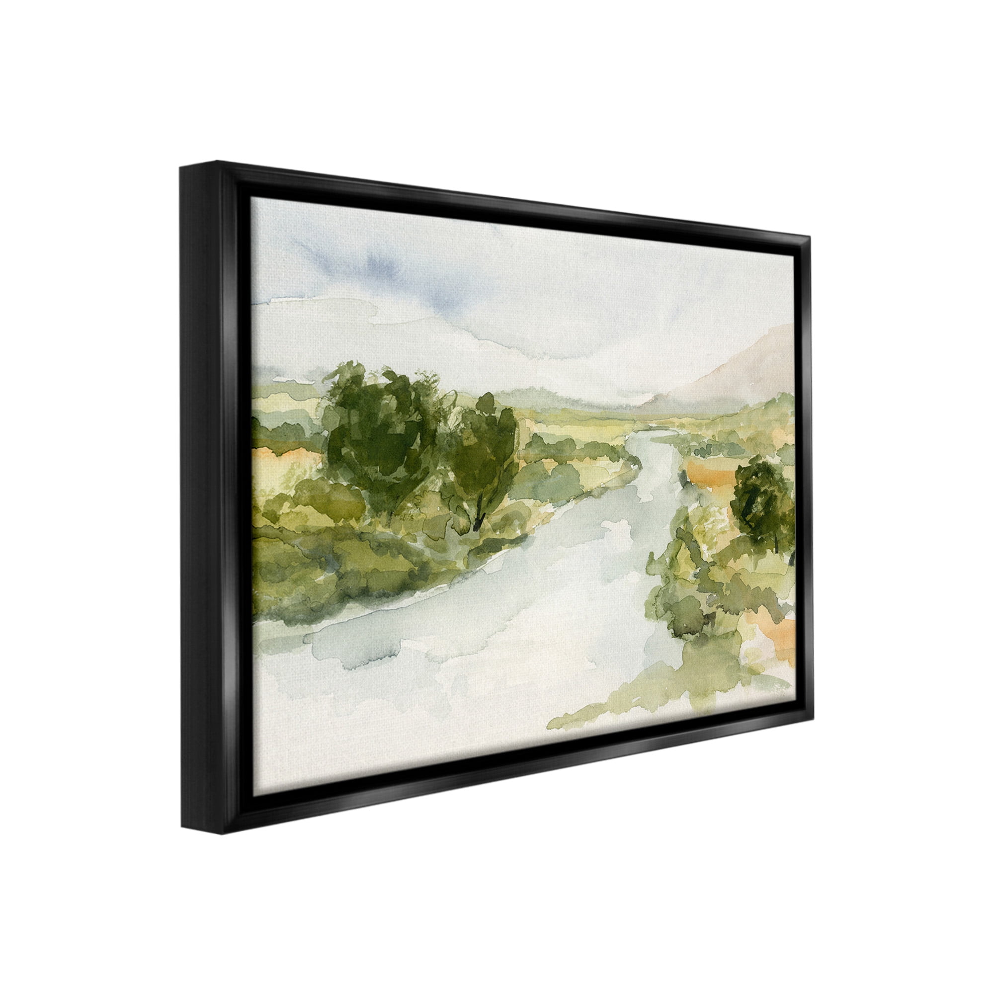 Stupell Industries Natural Flowing Stream Landscape Painting Black Floater Framed Canvas Art Print Wall Art, 31 x 25