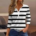 thumbnail image 2 of T-shirts pour Femmes Manches 3/4 Col Rond Décontracté Imprimé Rayures Tunique Quotidienne Hauts Femmes Noir TTG, 2 of 5