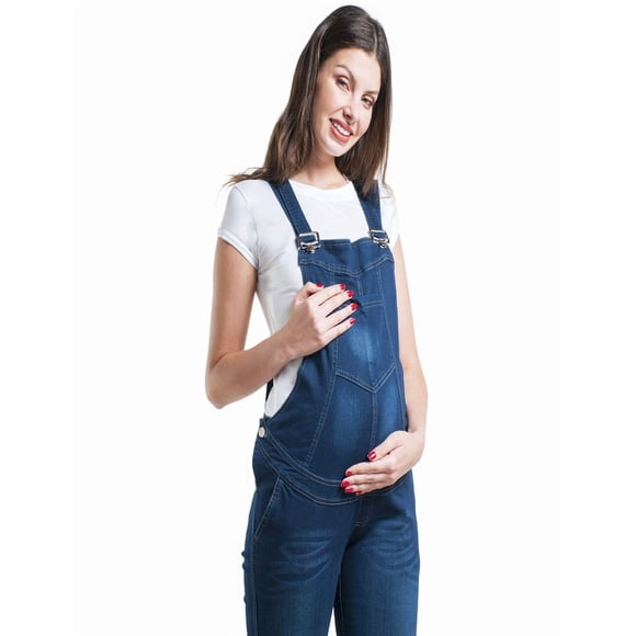 Overol Maternidad Mezclilla Cómodo Stretch Overol Mujer Embarazo Casual Ajustable Mediano Color Azul Marino