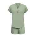 thumbnail image 5 of 2 Piece Short Sets for Women Linen Short Sleeve Outfits Casual Summer Shorts Set with Pockets,Mint Green S, 5 of 6