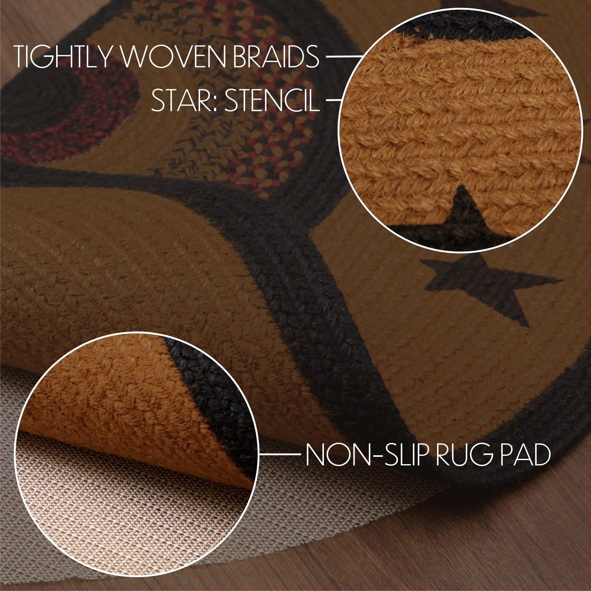 VHC Brands Heritage Farms Star Jute Oval Rug 20x30 Country Braided Flooring, Tan