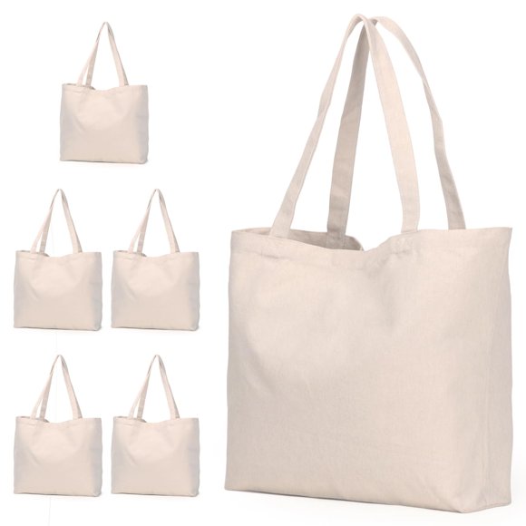 Koolmox Bolsas De Lona 6 Unidades De 17 X 14 X 3,9 Pulgadas, Bolsas De Lona Resistentes Con Asas Reforzadas Y Parte Inferior Ensanchada, Bolsa De Mano Reutilizable Lavable A Granel En Blanco Para Manu