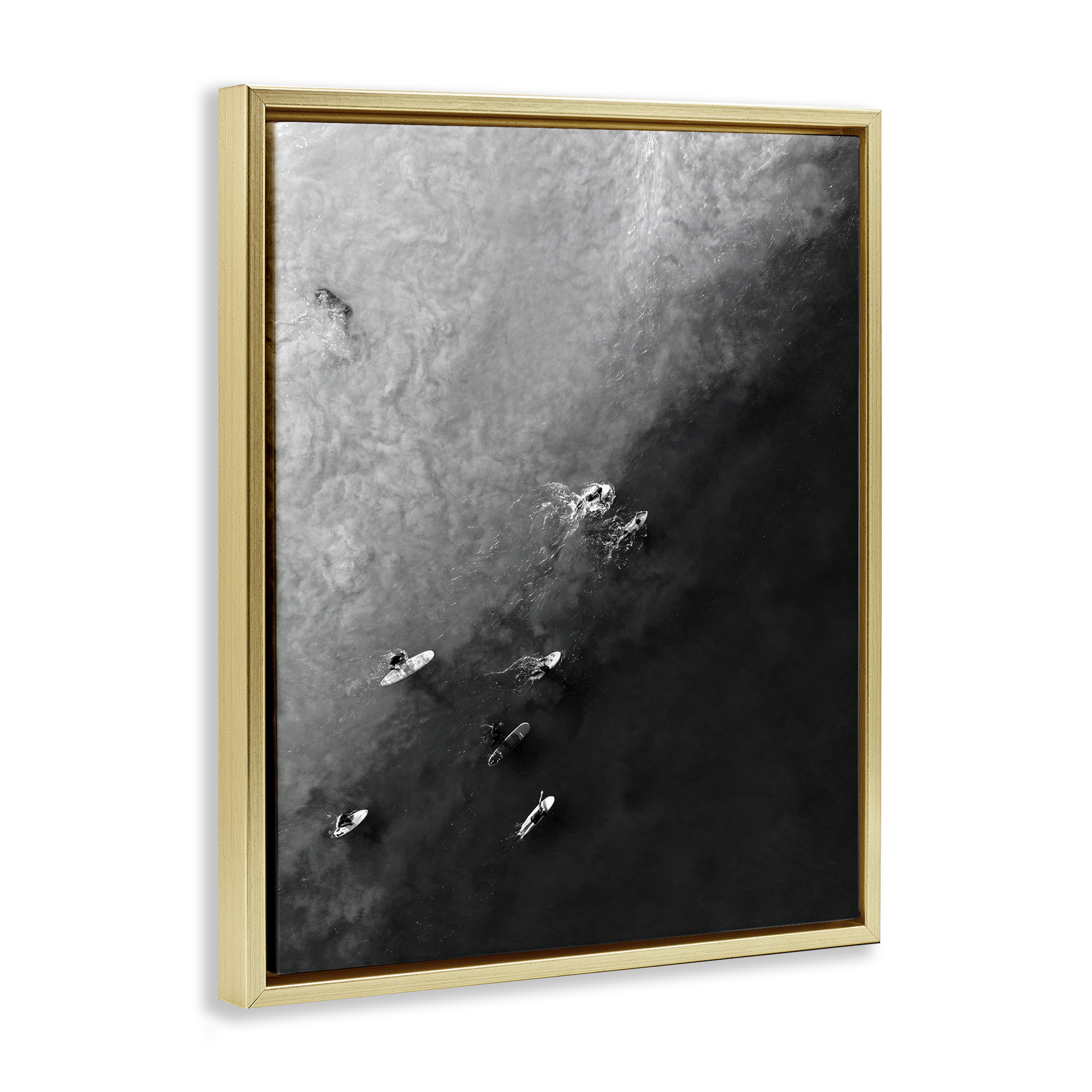 Stupell Industries Aerial Paddling Surfboards Sports Photography Gold Floater Framed Canvas Art Print Wall Art, 25 x 31
