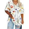 thumbnail image 4 of Women's Plus Shirt Floral Tunic Tops V-Neck T-Shirt Short Sleeve Blouses Cute Summer Tees With Curved Hem 2025 Trendy Casual Tshirt Vacation Garment, 4 of 5