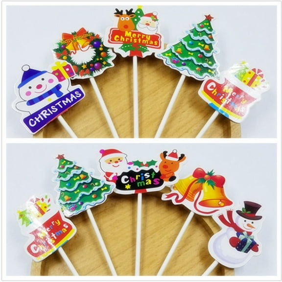 Toddmomy 5Pcs Holiday Cake Decorations Assorted Color Paper Rectangle Cupcake Picks For Christmas Party 8x5x0 1in