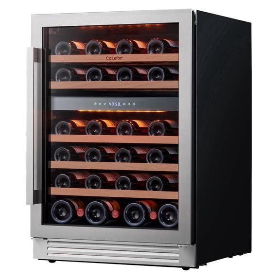 Ca'Lefort 24'' Wine Cooler Refrigerator, Under Counter 52 Bottle Dual Zone Wine Fridge, Freestanding & Built-in with Glass Door