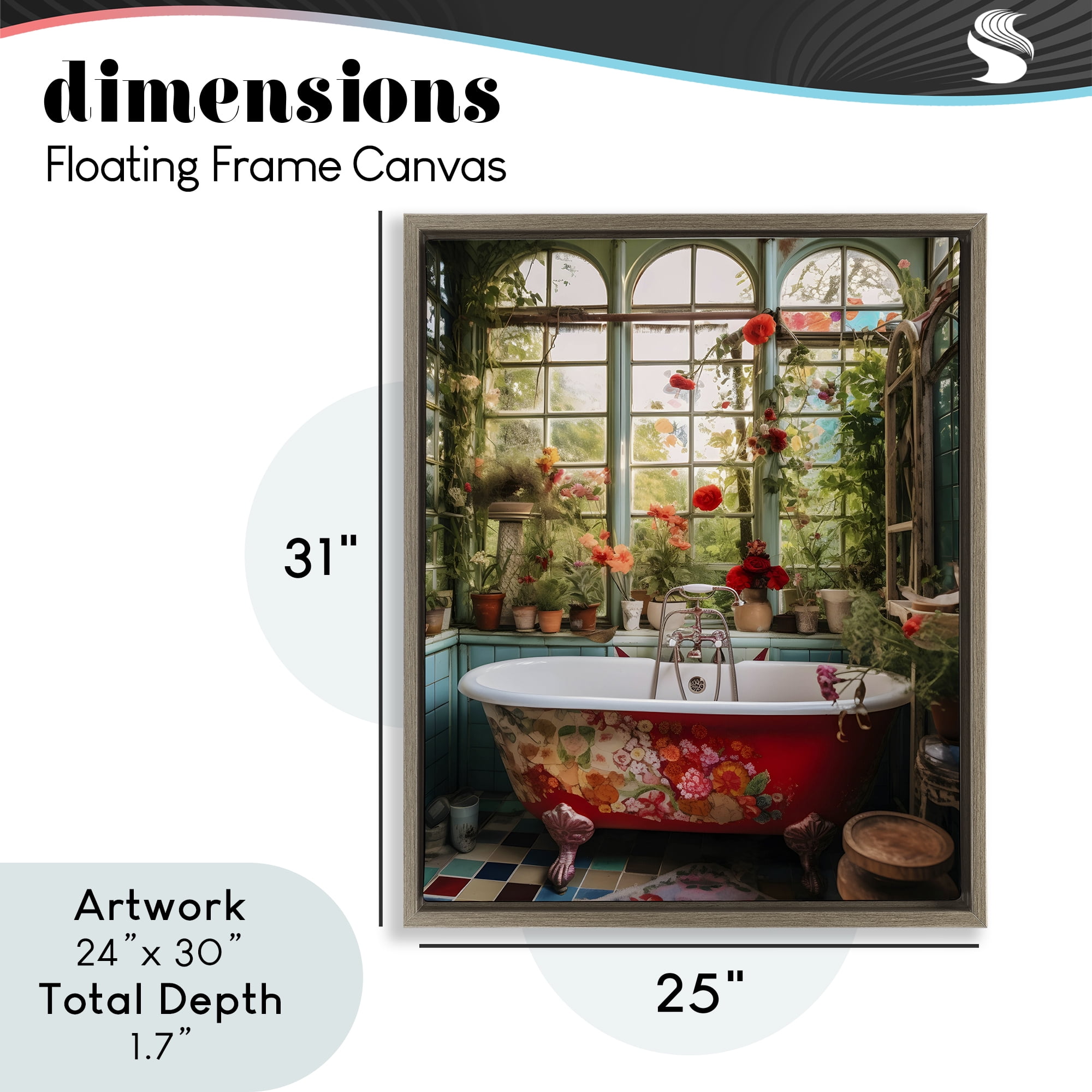 Floral Sunroom Tub Brown Framed Floater Canvas Wall Art, design by Lettered and Lined