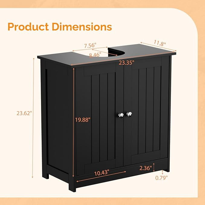 Pedestal Sink Storage Cabinet with 2 Doors Traditional Under Sink Cabinet Bathroom Space Saver Organizer with Adjustable Shelf 23 5/8" W x 11 7/16" D x 23 5/8" H