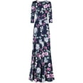 thumbnail image 2 of Bon Rosy, Women's, 3/4 Sleeve V-Neck Printed Maxi Faux Wrap Floral Dress, Navy, XL, 2 of 2