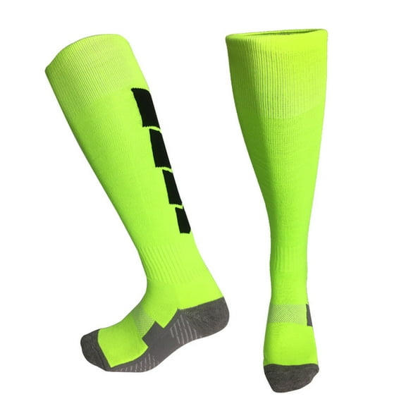 Green Children Kids Youth Long Tube High Knee Soccer Football Athletic Sports Socks with Terry Loop Cushion Anti-Slip Dots for Sweat Absorption Odor Proof Training Practice Game Match Socks