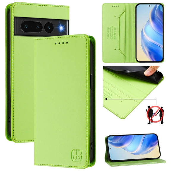 Wallet Case for Google Pixel 7 Pro with Card Holder, Business Premium PU Leather Flip RFID Blocking Wallet Case with Wrist Strap Kickstand Protective Cover for Google Pixel 7 Pro, Green