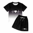 thumbnail image 4 of CUZIBR Toddler Gradient Letter Print Summer Outfit Sets O-Neck Short Sleeve T-Shirts Shorts Kids Girls Casual Two Piece Clothes Sets,Black1,11-12 Years, 4 of 5