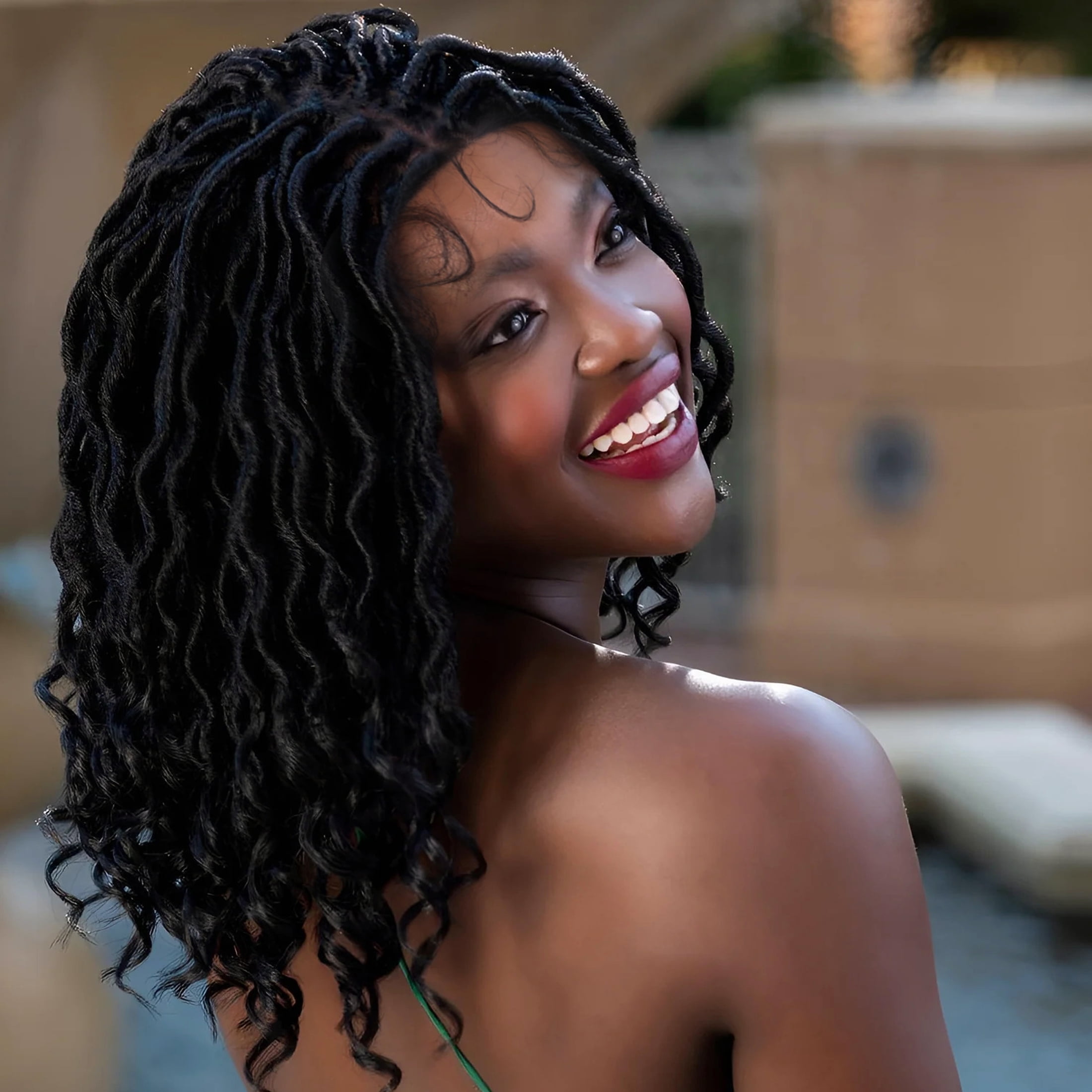 LUXLUXE Andrea 4x4 Curly Long 4X4 Hand Tied Lace Braid Wig, Beauty Heat Resistant Fiber, Black Color